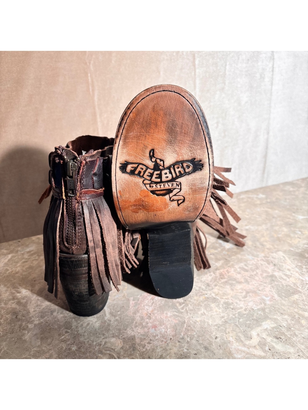 NWT “RARE” Freebird by Steven CHIEF Fringe Leather Luxe Ankle Boots Cocoa Size 9 - Picture 3 of 16